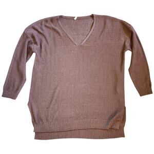Wishlist Womens Pullover V-Neck Sweater Size S/M Brown Long Sleeve Drop Shoulder
